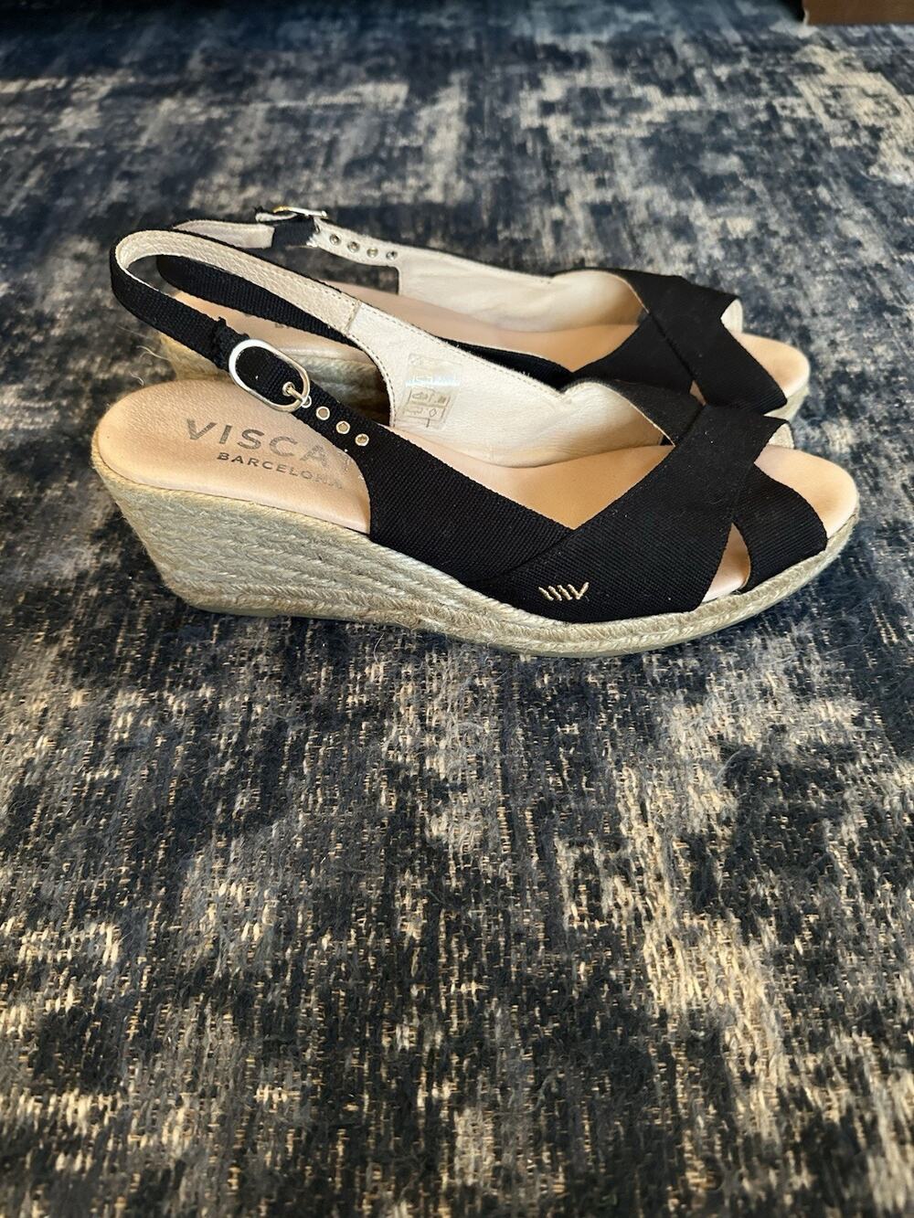VISCATA Barcelona Canvas High Heel Wedge Sandals EU41/US10.5 Open Toe Espadrille